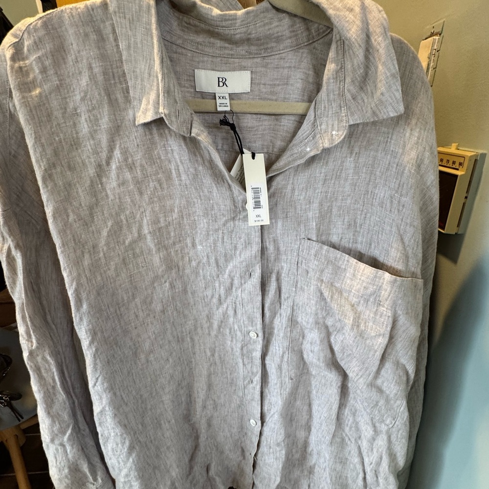Banana Republic Linen Button-Down Shirt in Light Gray